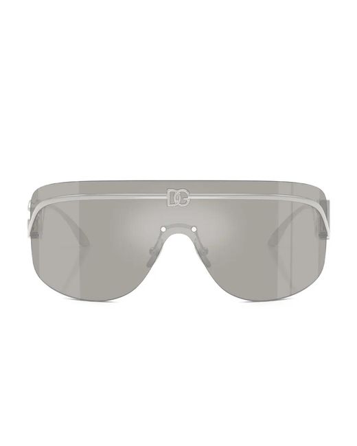 Dolce & Gabbana Gray Logo-Plaque Shield Sunglasses