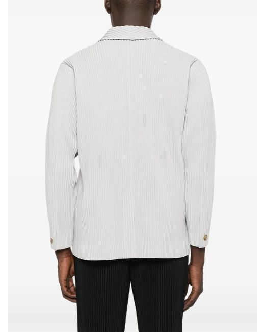 Homme Plissé Issey Miyake White Pleated Button Blazer for men
