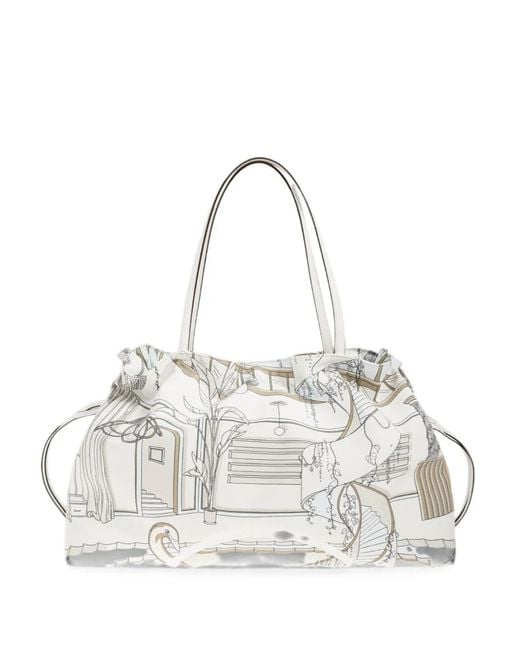 Tory Burch White Large Ella Drawstring Tote Bag