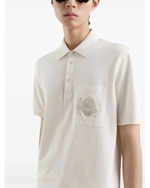 Dolce & Gabbana White Logo-Embroidered Polo Shirt for men