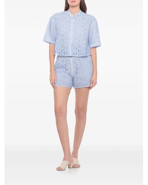 120% Lino Blue Broderie-Anglaise Linen Shirt