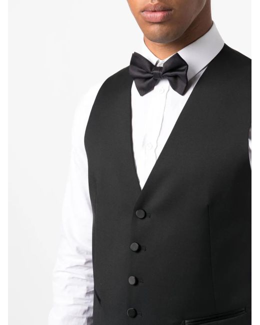 Tagliatore Black Button-Down Cotton Waistcoat for men