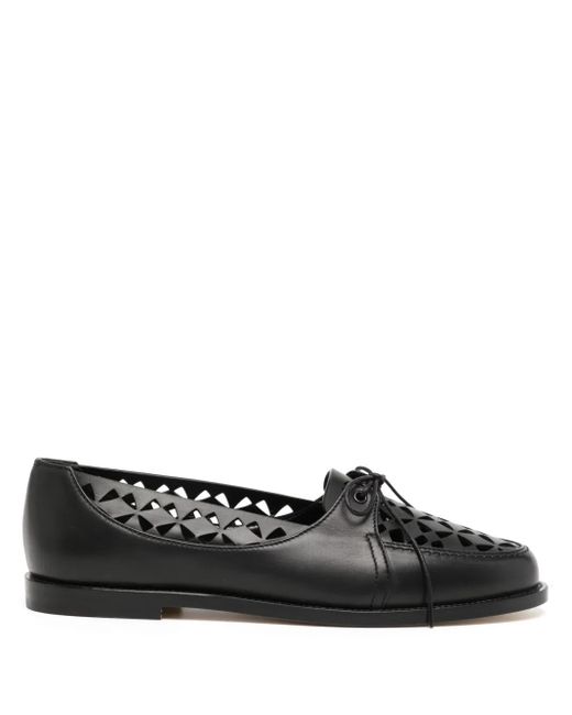 Manolo Blahnik Black Delirium Cut-Out Leather Loafers