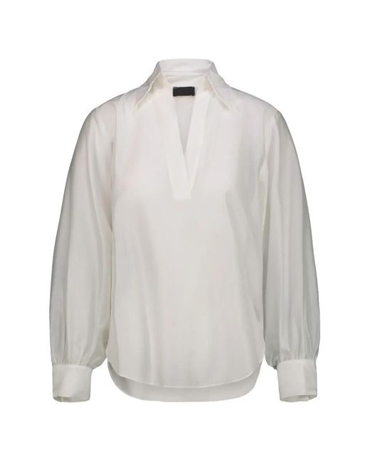 DR. HOPE White V-Neck Long-Sleeve Blouse