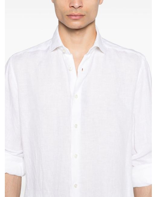 Dell'Oglio Spread-collar linen shirt in White für Herren