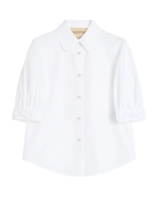 Puffed sleeve button-up shirt Valentino Garavani de color White