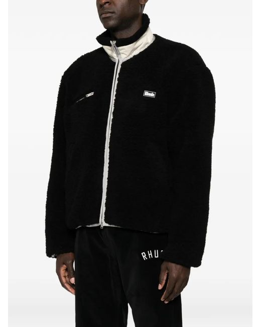 Rhude Black Logo-Patch Fleece Jacket for men