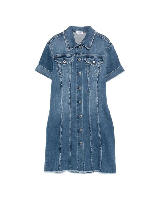 Liu Jo Blue Frayed Denim Midi Dress