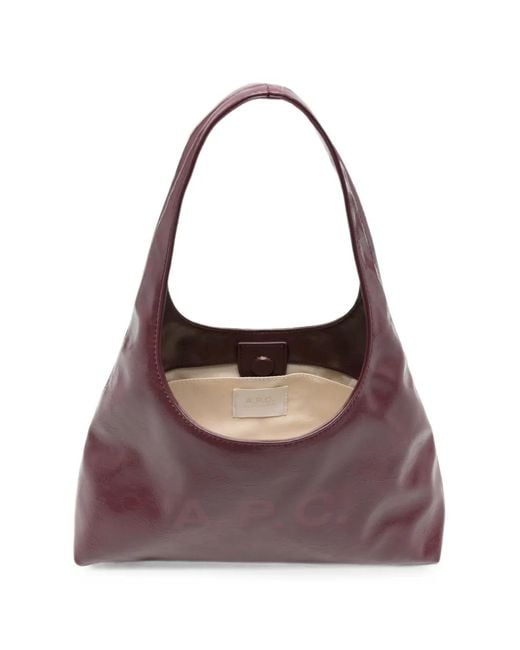 A.P.C. Purple Logo-Print Patent-Finish Tote Bag