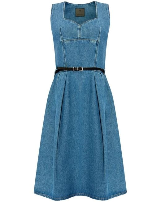 Givenchy Blue Belted Waist Denim Dress