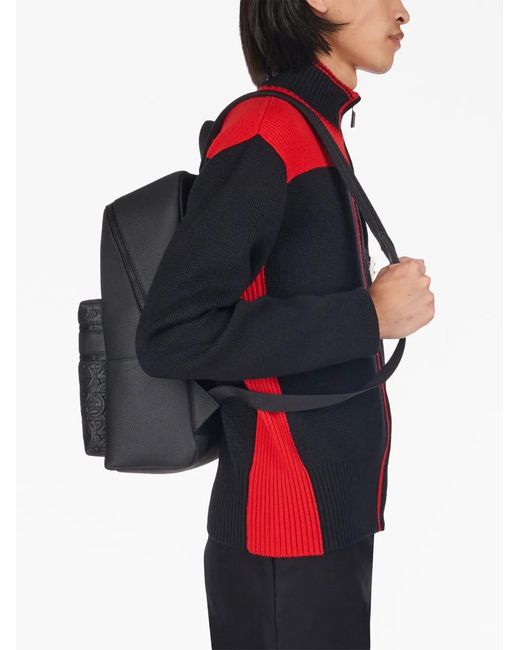 Ferragamo Black Embossed-Logo Leather Backpack for men