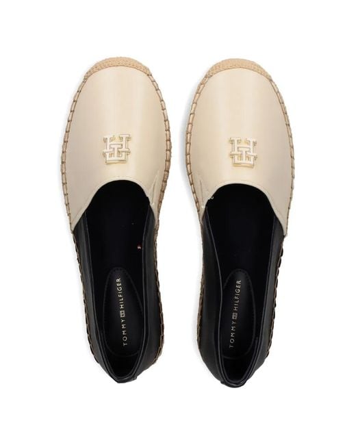 Tommy Hilfiger White Logo-Detail Leather Espadrilles