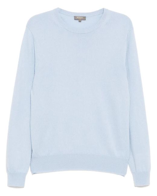 N.Peal Cashmere Blue Oxford Round Neck Jumper for men