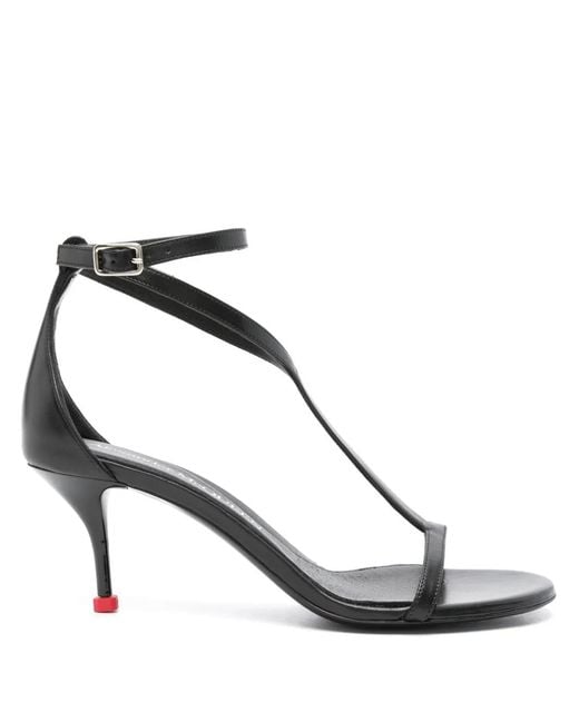 McQueen Black Harness Leather Heel Sandals