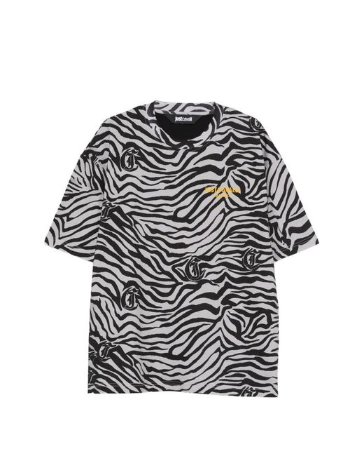 Just Cavalli Gray Zebra-Pattern T-Shirt for men
