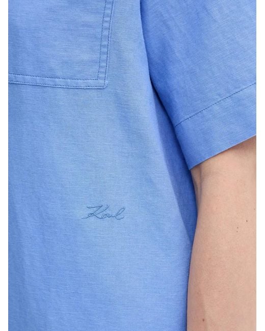 Karl Lagerfeld Blue Flap-Pocket Short-Sleeved Shirt