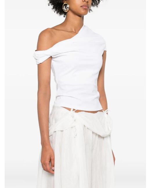 Paris Georgia White Ida One-Shoulder Draped Top