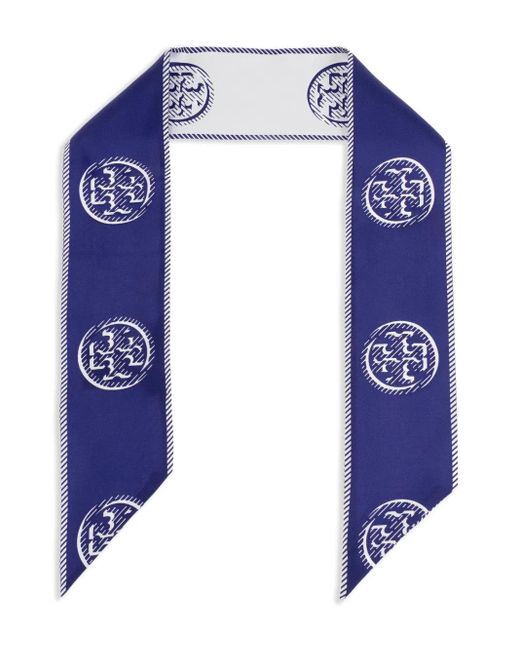 Tory Burch Blue Printed Neck Scarf