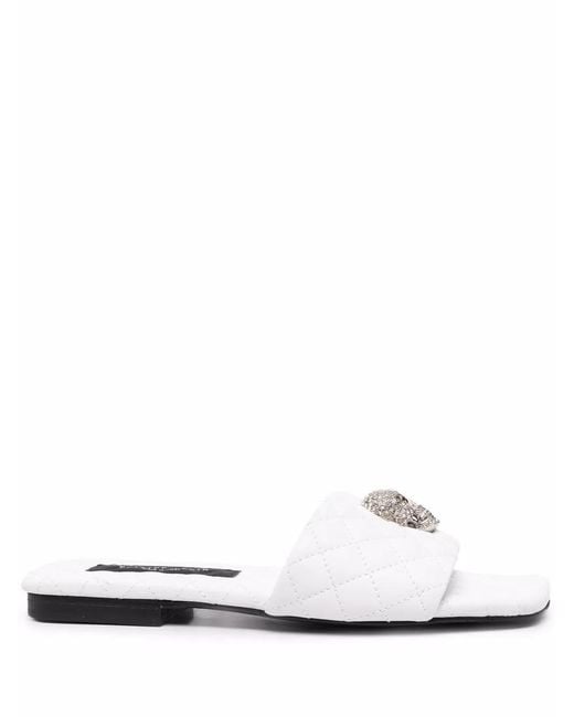 Philipp Plein White Crystal-Skull Flat Sandals