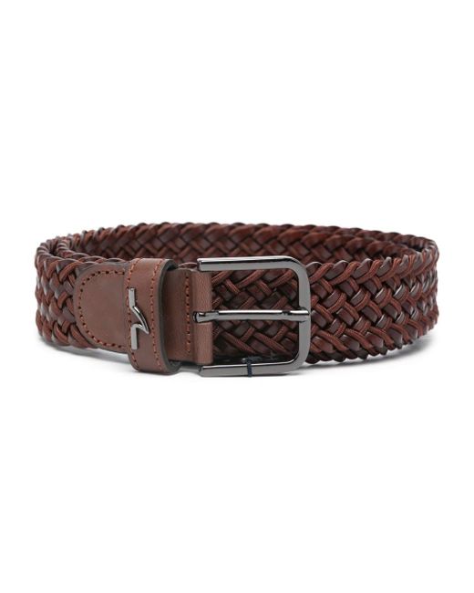 Paul & Shark Brown Interwoven-design Leather Belt for men
