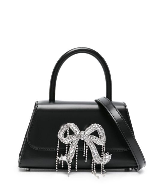 Self-Portrait Black Bow Mini Leather Tote Bag With Crystal Details