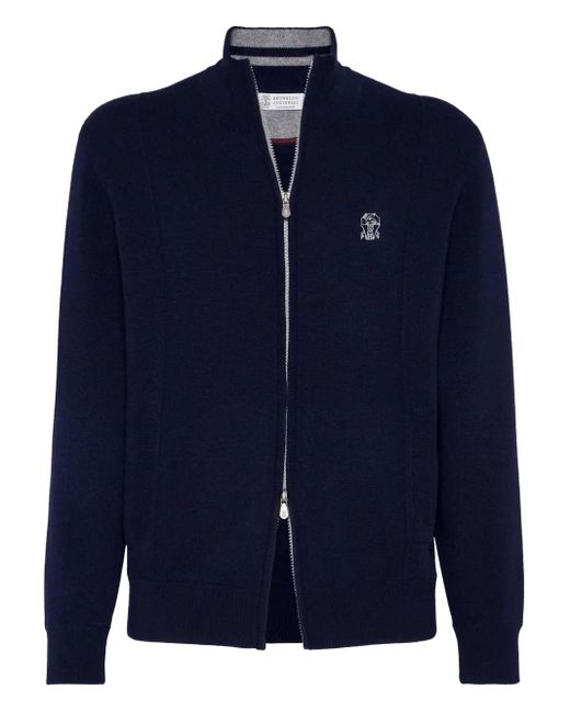 Brunello Cucinelli Bestickter Cardigan mit Reißverschluss in Blue für Herren