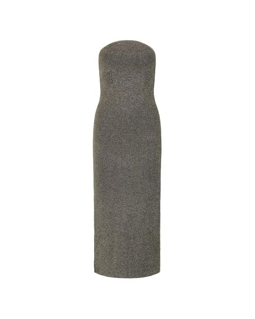 Khaite White Ribbed-Knit Strapless Midi Dress