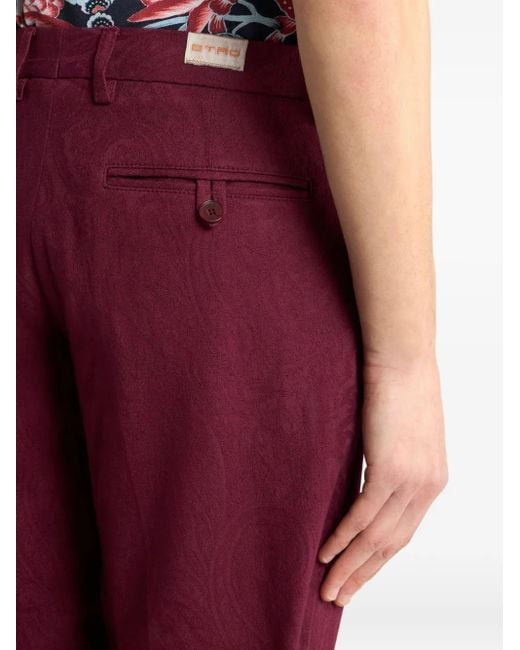 Etro Red Patterned-Jacquard Straight-Leg Trousers for men