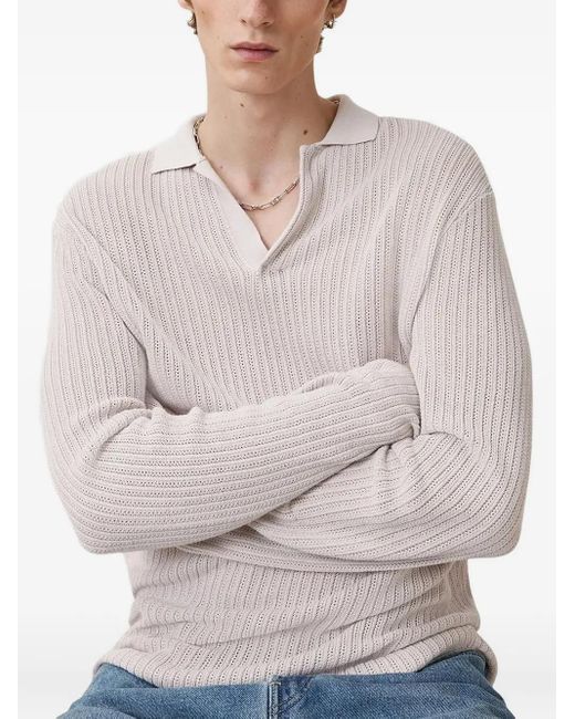 AllSaints Gray Ribbed Polo-Neck Sweater for men