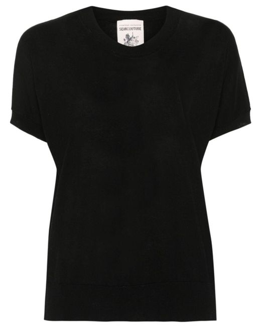 Semicouture Black Short-sleeve Knitted Top