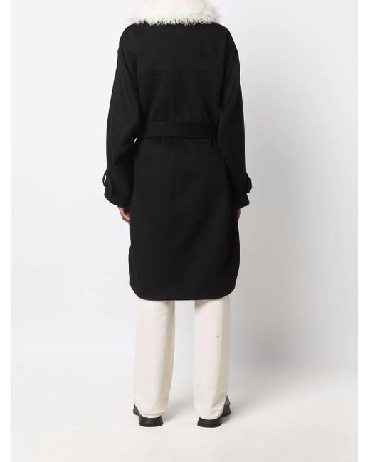 Stella McCartney Black Mantel Mit Faux-Fur-Kragen