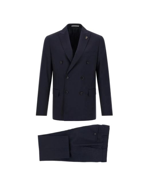 Pal Zileri Blue Lord Double-Breasted Metal Brooch Suit for men