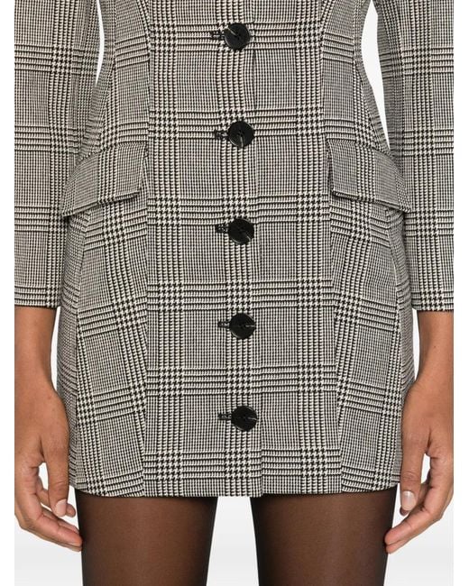 Self-Portrait Gray Check Button Mini Dress