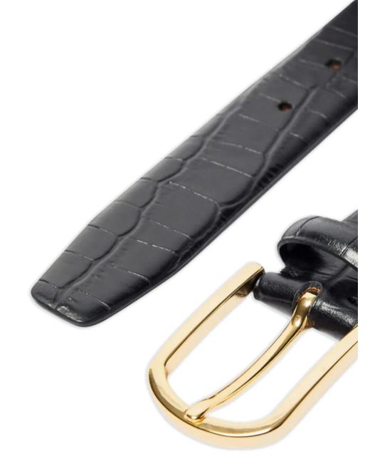 SELECTED White Croc-Effect Buckle Belt