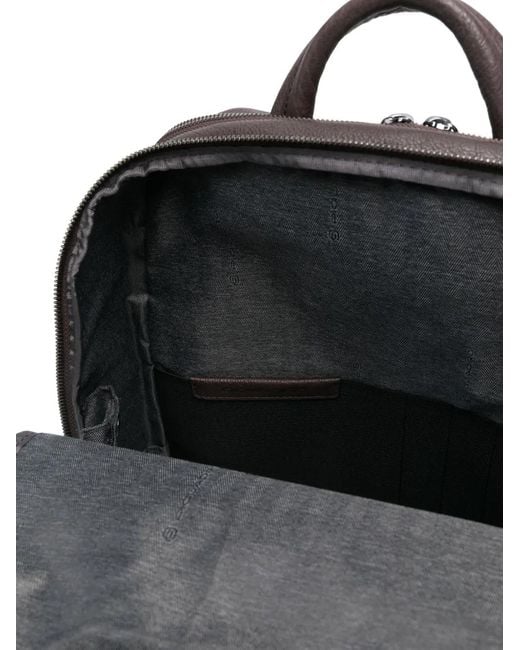 Piquadro Black Grained Leather Top-Handle Backpack for men