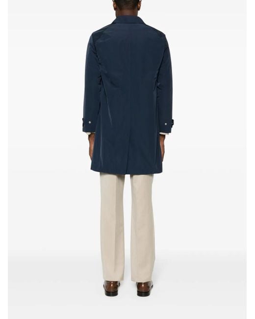 Fursac Blue Stud-Fastening Cotton Raincoat for men