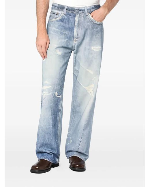 Our Legacy Blue Distressed-Effect Cotton Jeans for men