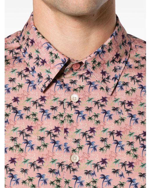 PS by Paul Smith Overhemd Met Palmboomprint En Korte Mouwen in het Pink voor heren