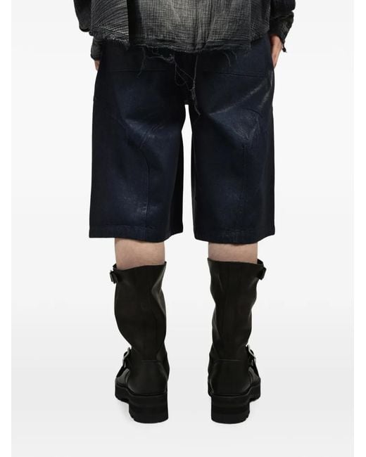 FILTH Blue Waxed Zip-Detail Denim Shorts for men