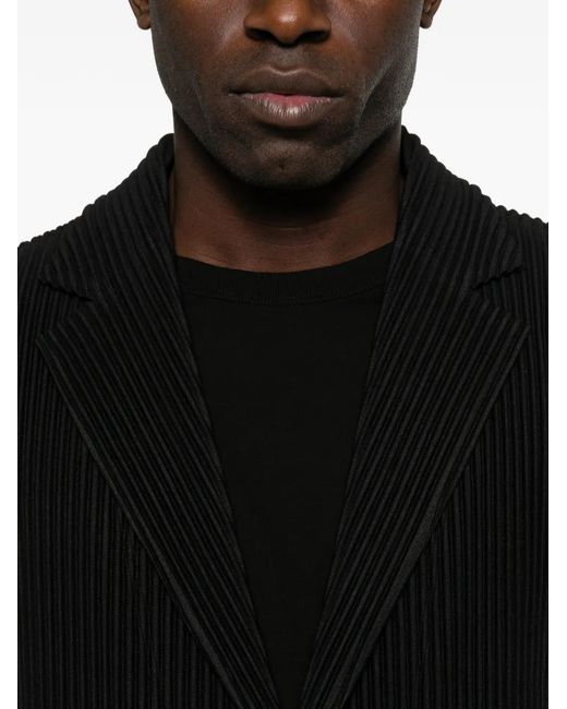Homme Plissé Issey Miyake Black Pleated Button Blazer for men