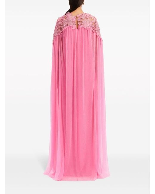 Oscar de la Renta Pink Floral-embroidered Caftan Dress