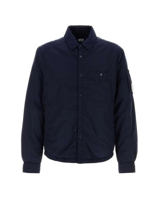 C P Company Blue Chrome-R Lens Padded Button Overshirt for men