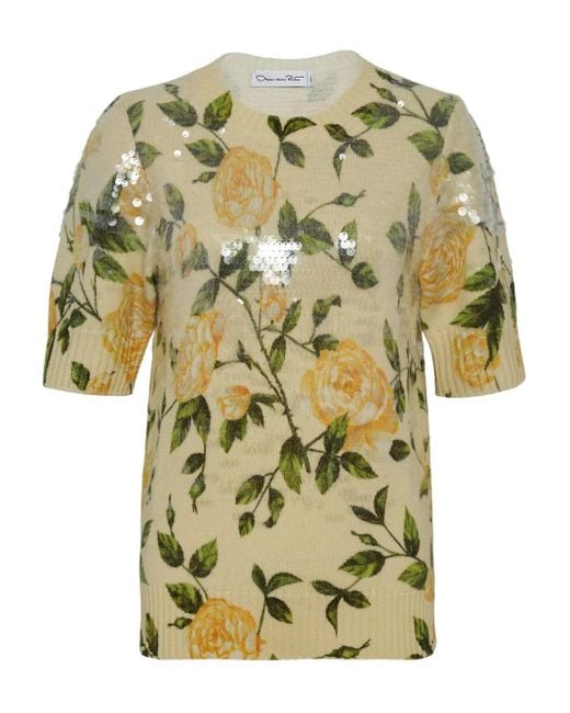 Oscar de la Renta English Rose スパンコール セーター Green
