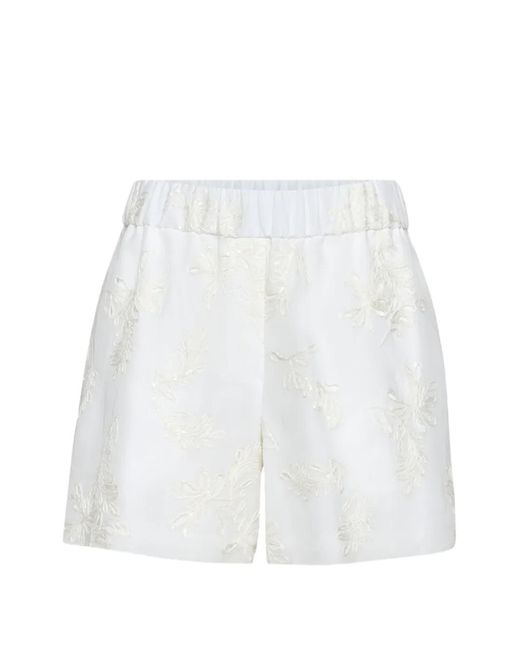 Brunello Cucinelli White Cotton Organza Shorts With Dazzling Broderie Anglaise