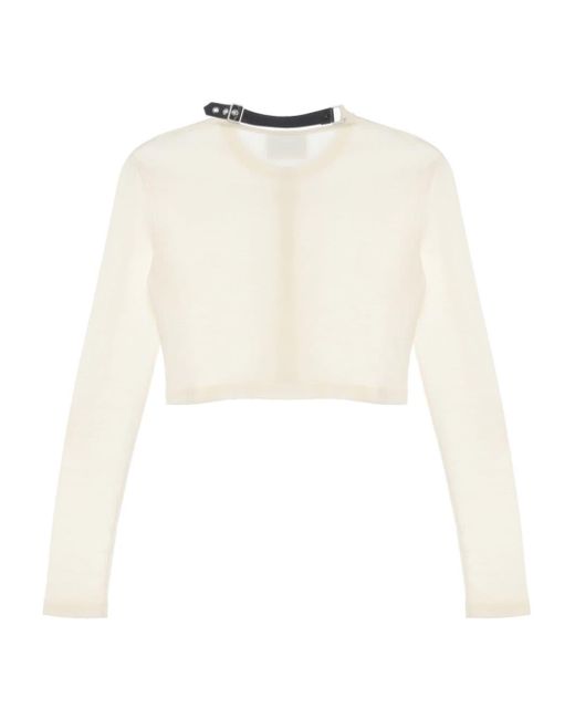 Courreges Natural Cropped Fine-knit Cardigan
