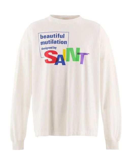 SAINT Mxxxxxx White Long-Sleeve Graphic T-Shirt for men