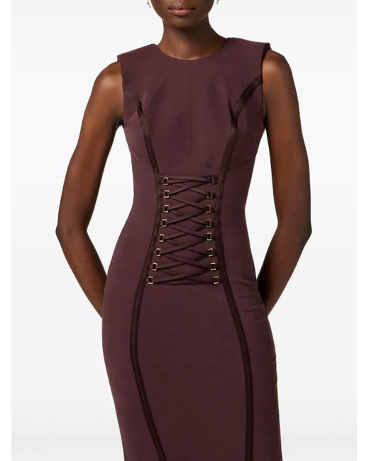 Elisabetta Franchi Crossover Lace-Detail Midi Dress in Purple | Lyst