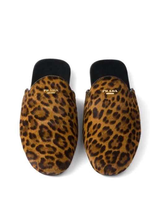 Mules En Cuir À Imprimé Léopard Prada en coloris Brown