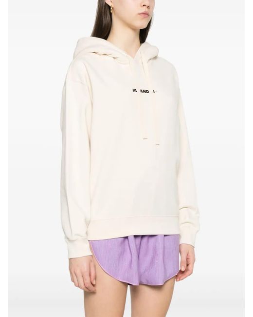 Jil Sander Natural Relaxed Fit Drawstring Hoodie With Minimalist Logo
