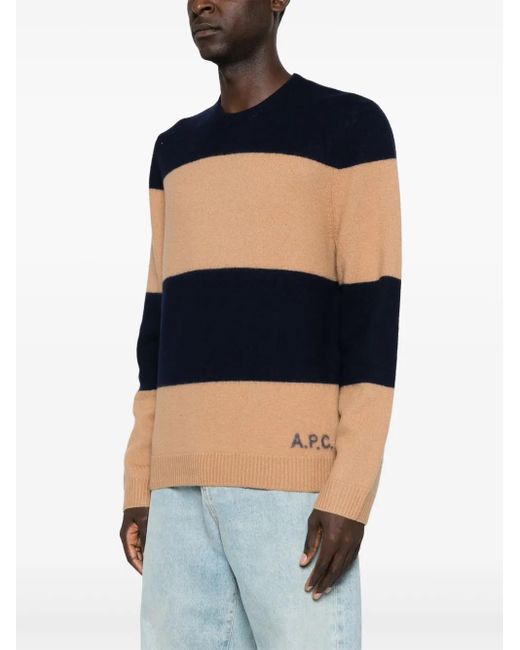 A.P.C. Blue Striped Virgin Wool Knit Sweater for men
